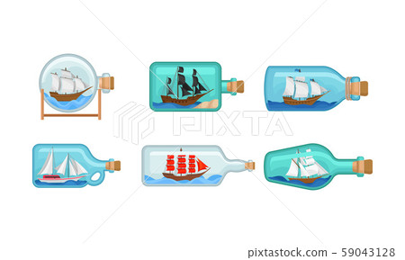Ship Models In Miniature in Glass Bottles Vector Set Ship Models In Miniature in Glass Bottles Vector Set 59043128