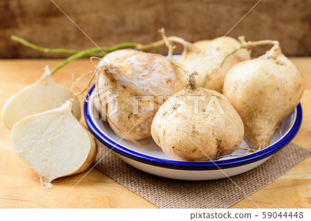 Fresh jicama or yam on wooden background 59044448