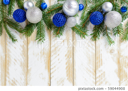 Christmas decorations, blue and white balls on a 59044908