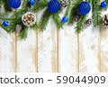 Christmas decorations, blue balls and pine cones 59044909