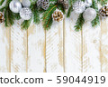 Christmas decorations, white balls and pine cones 59044919