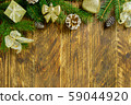 Christmas decorations, golden color balls and pine 59044920