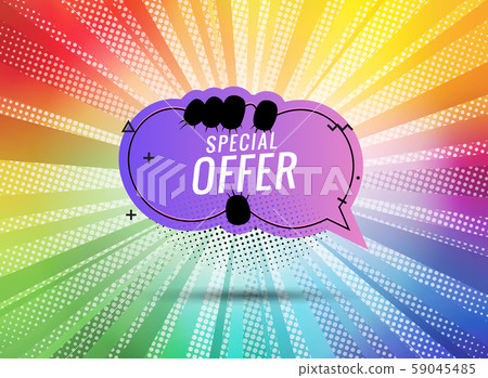 Discount banner shape. Special offer badge. Sale coupon bubble icon. Abstract color sunbeams Discount banner shape. Special offer badge. Sale coupon bubble icon. Abstract color sunbeams 59045485