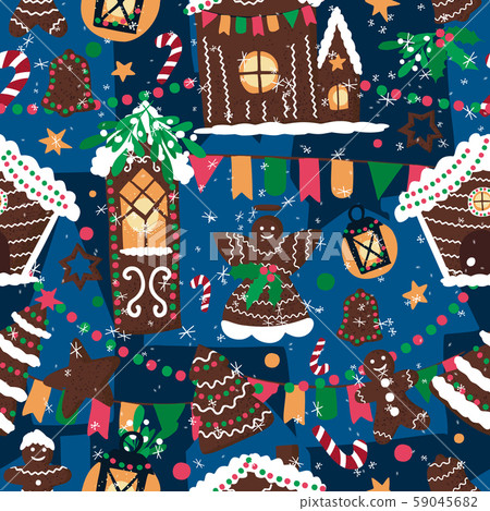 Vector seamless pattern with gingerbread houses - Stock Illustration ...