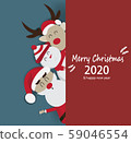 Merry Christmas and greeting cards for the festive New Year 2020 with Santa Claus and deer. And cute cartoon characters on winter holidays - vector 59046554