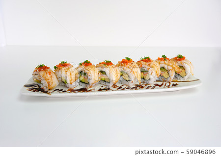 Engawa filled avocado, kani, tamago, cucumber Engawa filled avocado, kani, tamago, cucumber 59046896
