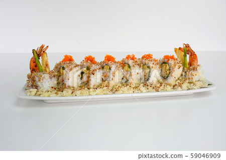 Shrimp breadcrumb filled tamago, cucumber pickle Shrimp breadcrumb filled tamago, cucumber pickle 59046909