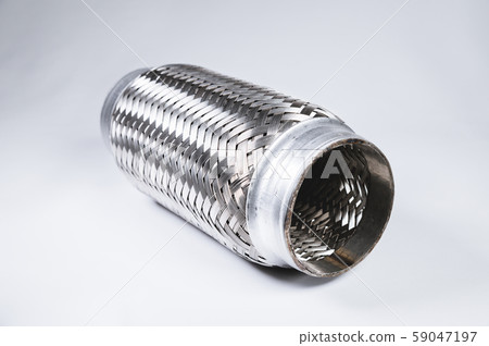 Full-contrast image flexible connection to the exhaust system of a passenger car on a gray gradient 59047197