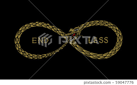 Snake in the shape of infinity in vintage style. Playing cubes. End less means endless. Hand drawn 59047776