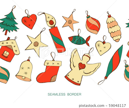 Vector seamless border with hand drawn... - Stock Illustration ...