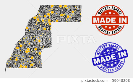 Mosaic Western Sahara Map of Industry Items and Made In Grunge Stamp 59048208