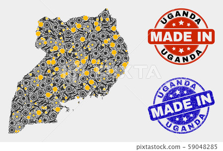 Mosaic Uganda Map of Technology Elements and Made In Grunge Stamp Mosaic Uganda Map of Technology Elements and Made In Grunge Stamp 59048285