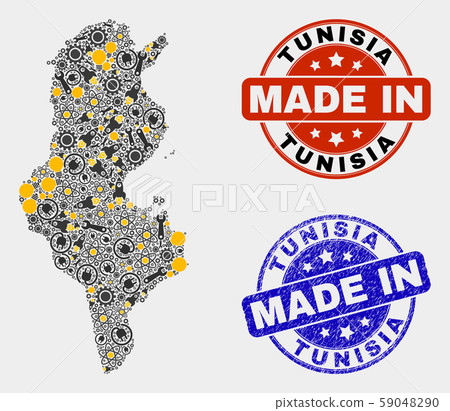 Mosaic Tunisia Map of Workshop Items and Made In Grunge Seal Mosaic Tunisia Map of Workshop Items and Made In Grunge Seal 59048290