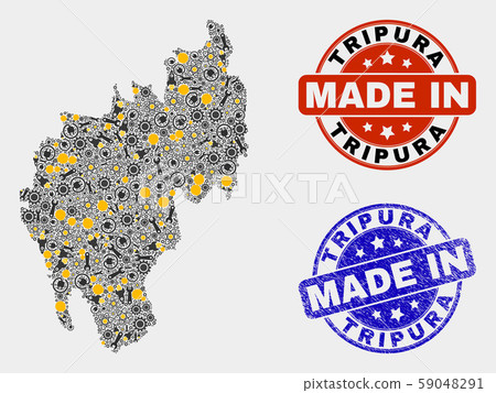 Mosaic Tripura State Map of Industrial Items and Made In Grunge Seal Mosaic Tripura State Map of Industrial Items and Made In Grunge Seal 59048291