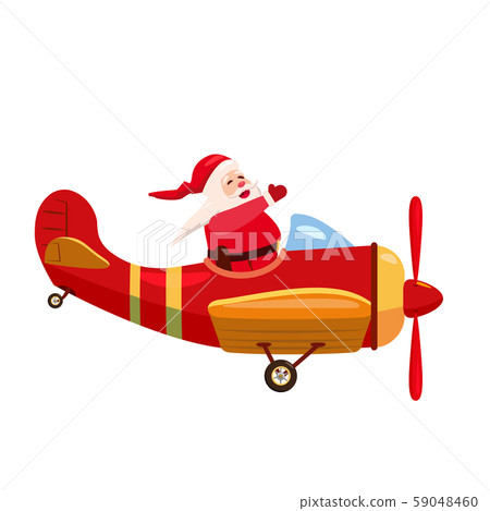 Santa Flying speed airplane retro vintage. Vector isolated cartoon style Santa Flying speed airplane retro vintage. Vector isolated cartoon style 59048460