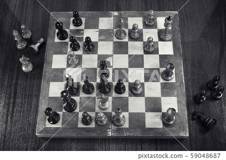 Chess play of the vintage wooden chess 59048687