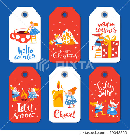 Christmas holidays sale six labels with cute elf characters Christmas holidays sale six labels with cute elf characters 59048833