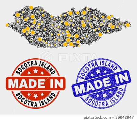 Mosaic Socotra Island Map of Industrial Elements and Made In Grunge Stamp Mosaic Socotra Island Map of Industrial Elements and Made In Grunge Stamp 59048947