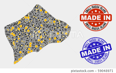 Mosaic Small Inagua Island Map of Production Items and Made In Grunge Seal Mosaic Small Inagua Island Map of Production Items and Made In Grunge Seal 59048971