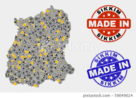Mosaic Sikkim State Map of Service Elements and Made In Grunge Stamp Mosaic Sikkim State Map of Service Elements and Made In Grunge Stamp 59049024