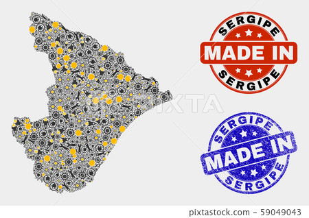 Mosaic Sergipe State Map of Service Elements and Made In Grunge Seal 59049043