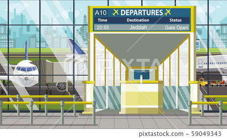 Departure board in the airport terminal with Jeddah caption. Travel to Saudi arabia cartoon Departure board in the airport terminal with Jeddah caption. Travel to Saudi arabia cartoon 59049343
