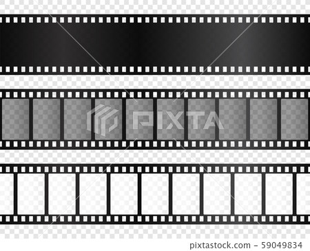 Realistic film strips collection on transparent background. Old retro cinema strip. Vector photo 59049834