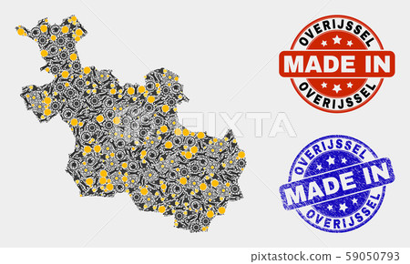 Mosaic Overijssel Province Map of Production Items and Made In Grunge Stamp 59050793