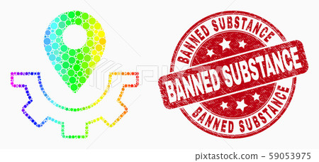 Vector Rainbow Colored Pixelated Service Map Marker Icon and Distress Banned Substance Watermark 59053975
