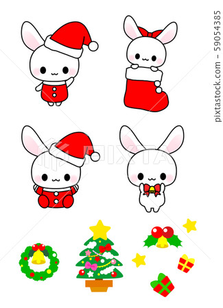 聖誕節材料，圖標和可愛的兔子的各種聖誕節插圖 59054385