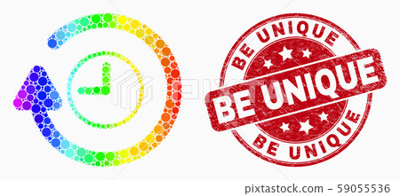 Vector Bright Dot Rotate Clockwise Icon and Scratched Be Unique Stamp Seal Vector Bright Dot Rotate Clockwise Icon and Scratched Be Unique Stamp Seal 59055536