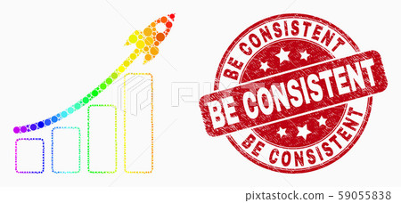 Vector Bright Dot Rocket Bar Chart Icon and Scratched Be Consistent Seal 59055838