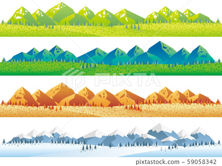 Seamless seasons mountain range illustration set 59058342