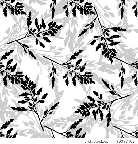 Wild herbs background, Meadow grass seamless pattern. White modern backdrop. Vector botanical Wild herbs background, Meadow grass seamless pattern. White modern backdrop. Vector botanical 59058402
