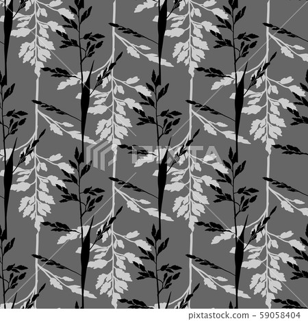 Wild herbs background, Meadow grass seamless pattern. Gray modern backdrop, wallpaper. Vector Wild herbs background, Meadow grass seamless pattern. Gray modern backdrop, wallpaper. Vector 59058404