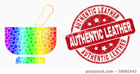 Vector Rainbow Colored Dot Mortar Icon and Distress Authentic Leather Seal 59060343