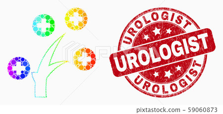 Vector Bright Pixelated Medical Tree Icon and Grunge Urologist Stamp Vector Bright Pixelated Medical Tree Icon and Grunge Urologist Stamp 59060873