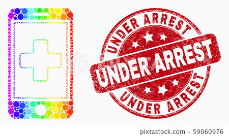 Vector Spectral Dotted Medical Mobile App Icon and Scratched Under Arrest Stamp 59060976