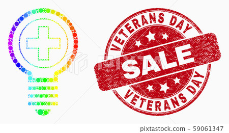 Vector Rainbow Colored Dotted Medical Bulb Icon and Grunge Veterans Day Sale Watermark Vector Rainbow Colored Dotted Medical Bulb Icon and Grunge Veterans Day Sale Watermark 59061347