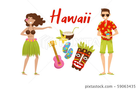 Set of different hawaii symbols. Vector illustration. Set of different hawaii symbols. Vector illustration. 59063435