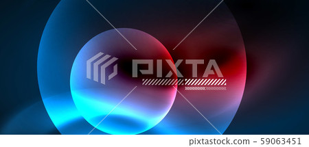 Glowing neon transparent bubbles background. Techno modern circles in dark space. 59063451
