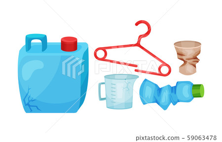 Different broken plastic things. Vector illustration on a white background. Different broken plastic things. Vector illustration on a white background. 59063478