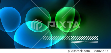 Glowing neon transparent bubbles background. Techno modern circles in dark space. Glowing neon transparent bubbles background. Techno modern circles in dark space. 59063483