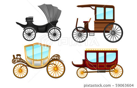 Carriage Vintage Vehicles With Old Wheels Vector Set 59063604
