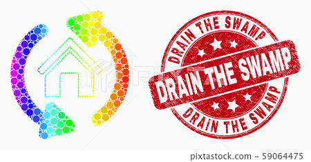 Vector Rainbow Colored Pixel Home Refresh Arrows Icon and Scratched Drain the Swamp Stamp 59064475
