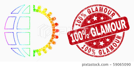 Vector Rainbow Colored Dotted Global Service Icon and Distress 100 Percent Glamour Seal Vector Rainbow Colored Dotted Global Service Icon and Distress 100 Percent Glamour Seal 59065090