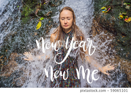 NEW YEAR NEW ME concept Young woman tourist in Holy springs Sebatu in Bali NEW YEAR NEW ME concept Young woman tourist in Holy springs Sebatu in Bali 59065101