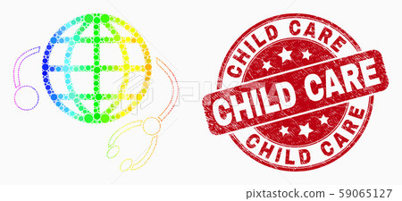 Vector Rainbow Colored Pixelated Global Medical Service Icon and Scratched Child Care Stamp Seal Vector Rainbow Colored Pixelated Global Medical Service Icon and Scratched Child Care Stamp Seal 59065127