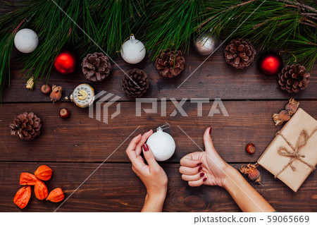 Christmas tree new year gifts decor decoration holiday winter hands Christmas tree new year gifts decor decoration holiday winter hands 59065669