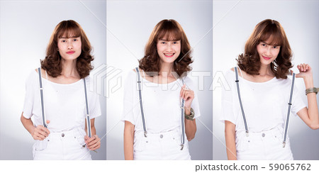 Skinny Asian Woman Wear Shirt Clips Suspenders Stock Photo - Image of  hairstyle, model: 162562068